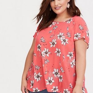 NWT Coral Floral Ruffle Back Challis Blouse